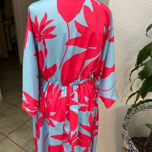 Caftan Maxi‎ Tunic Blue and Pink Floral Print Dress Small - Picture 8 of 15